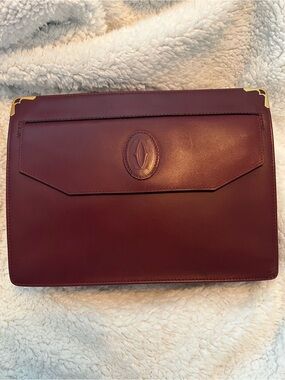 Cartier Burgundy Leather Briefcase with Gold Corners